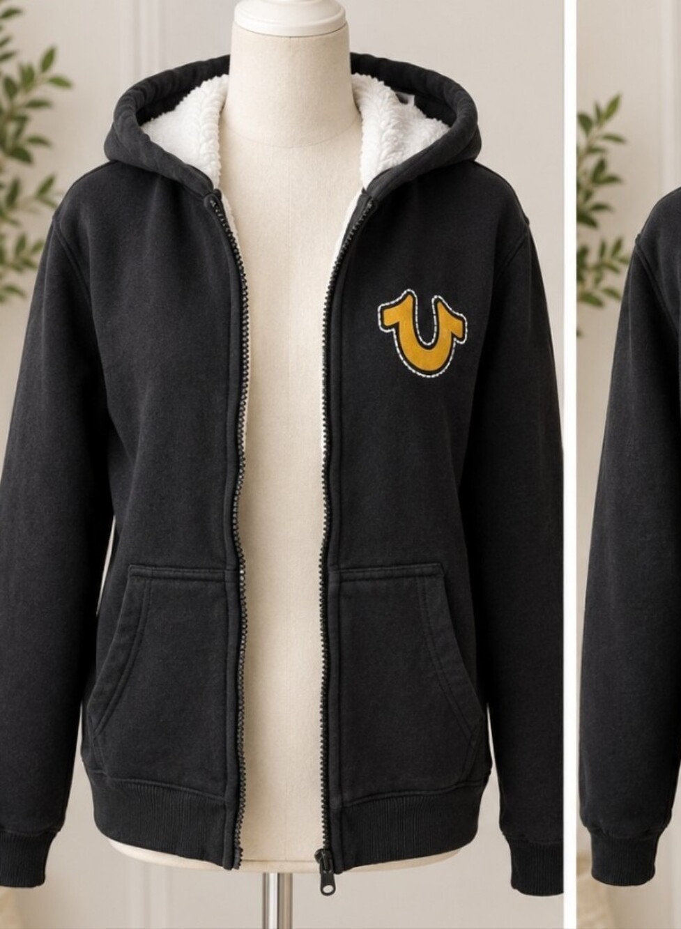 True Religion Black Hooded Zip Sweatshirt with Gold Logo